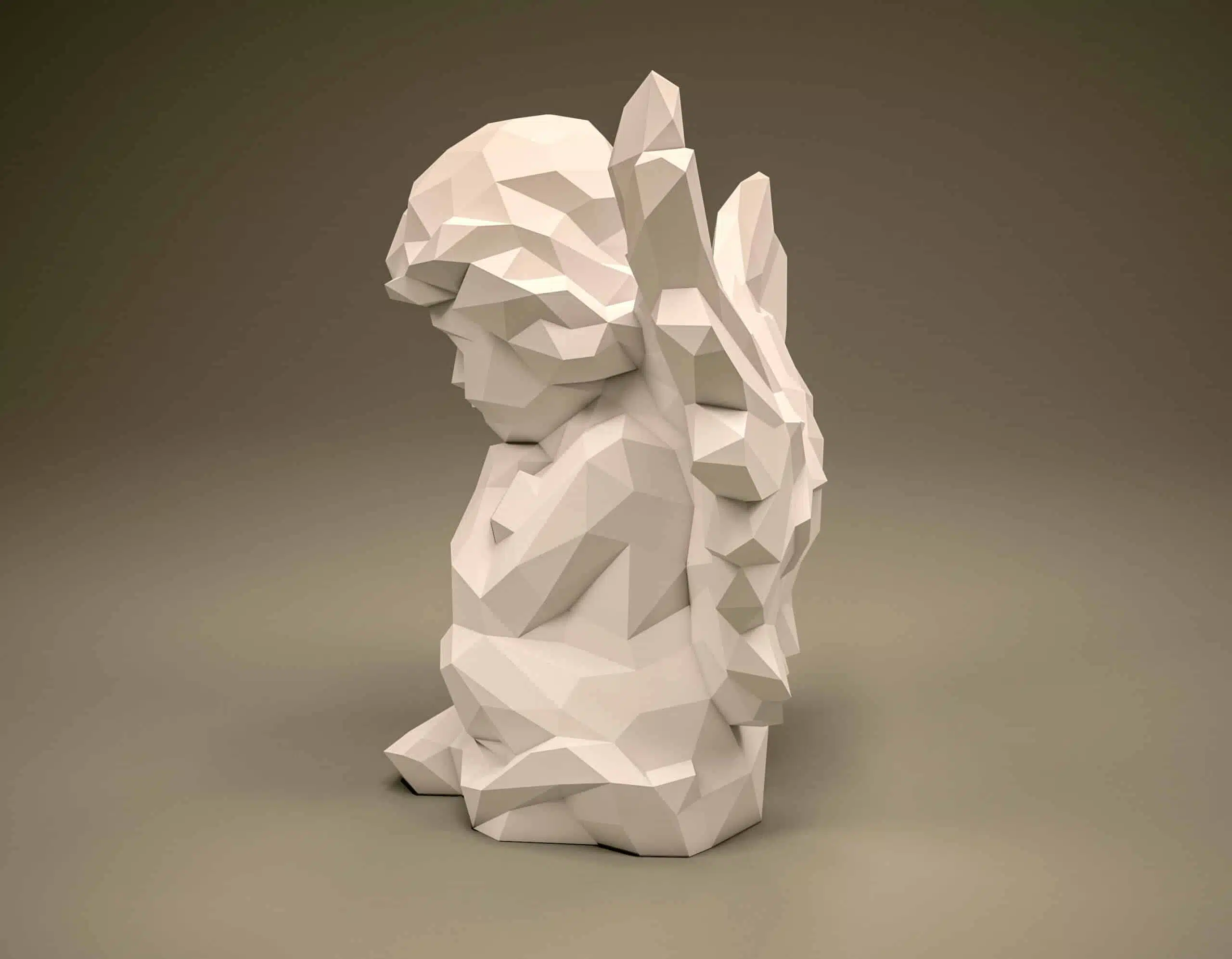 3D Origami Seated Angel Papercraft, side view