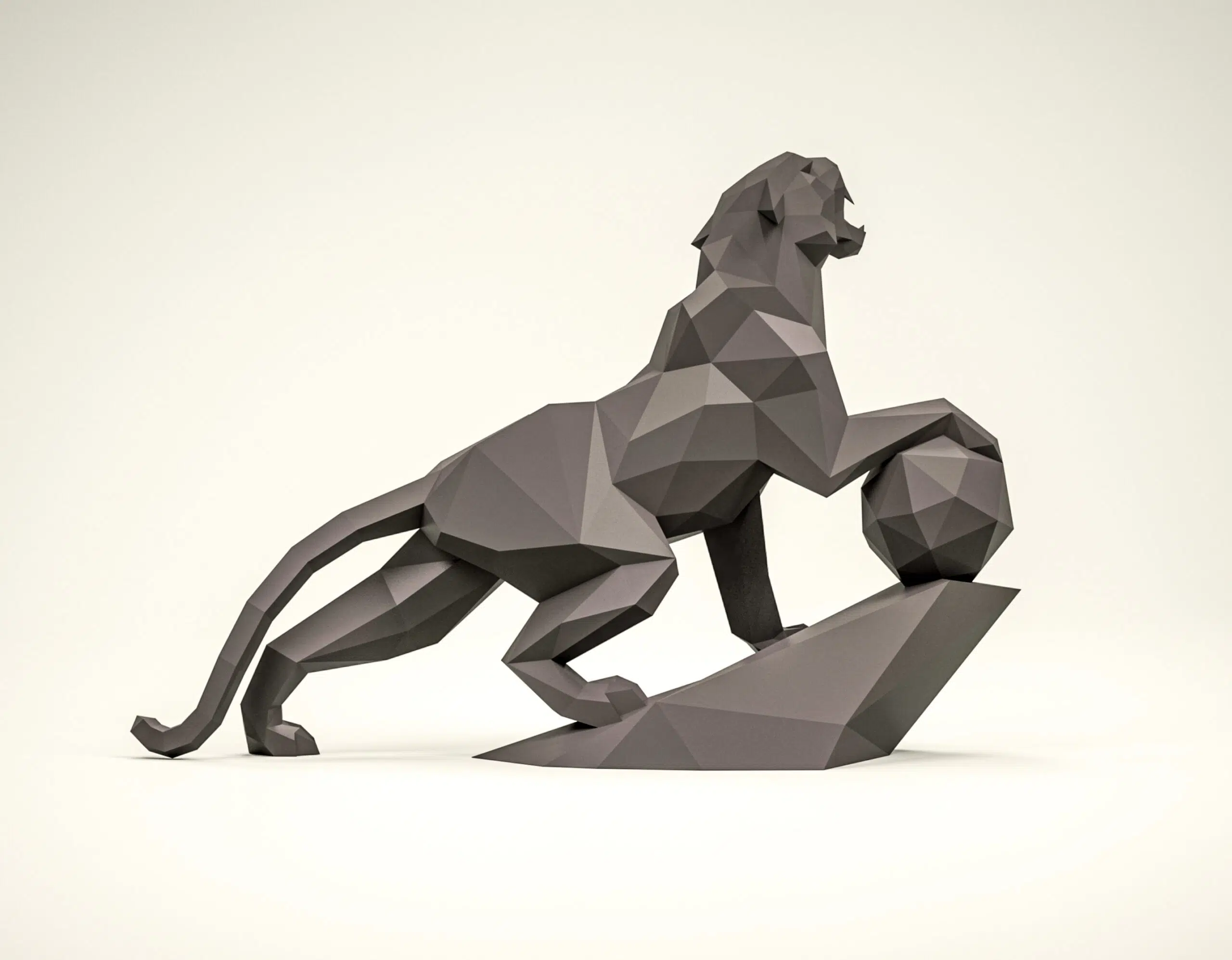 Papercraft de pantera en un acantilado en origami 3D, vista lateral