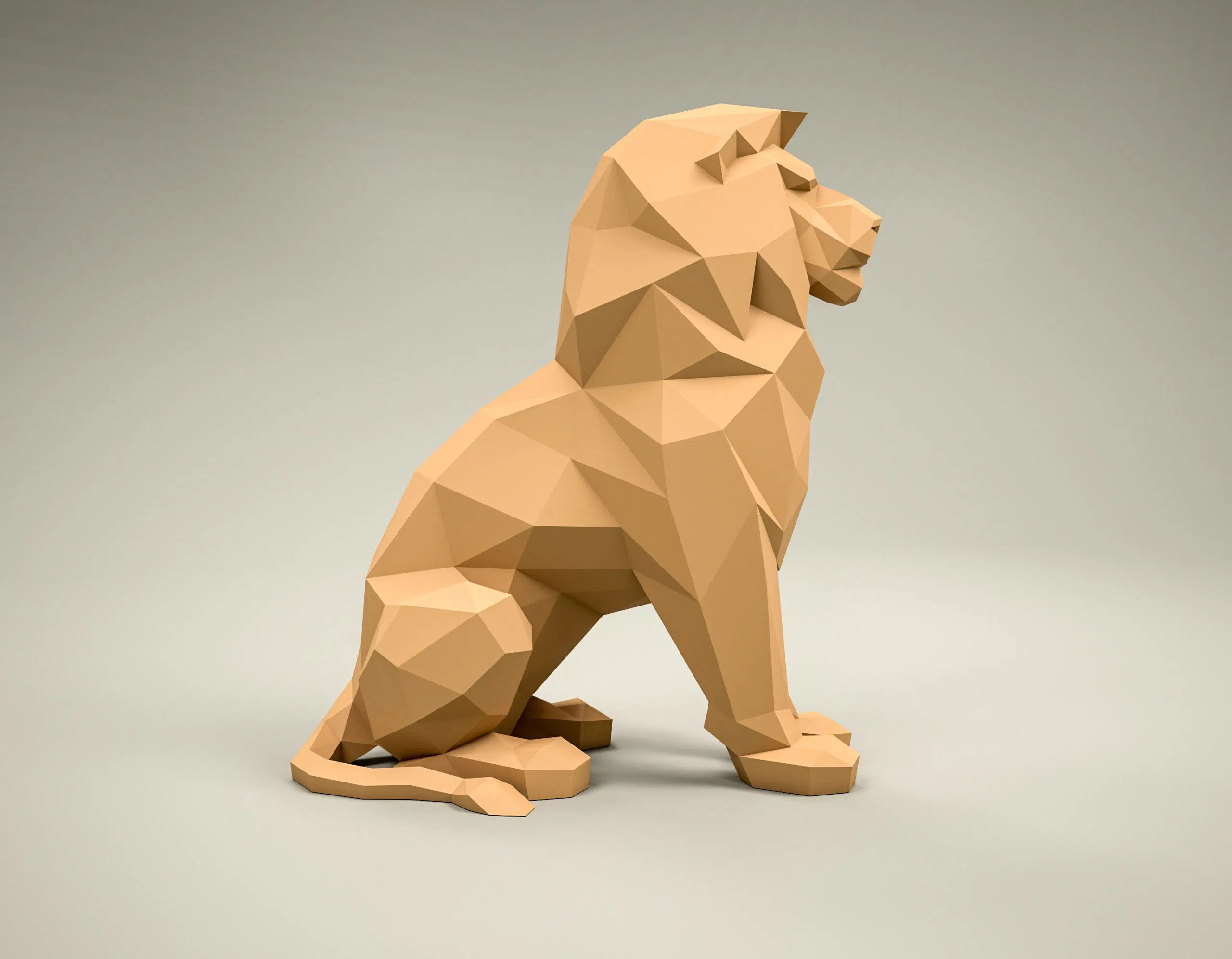 Papercraft leeuw zittend in 3D origami, weergave 5