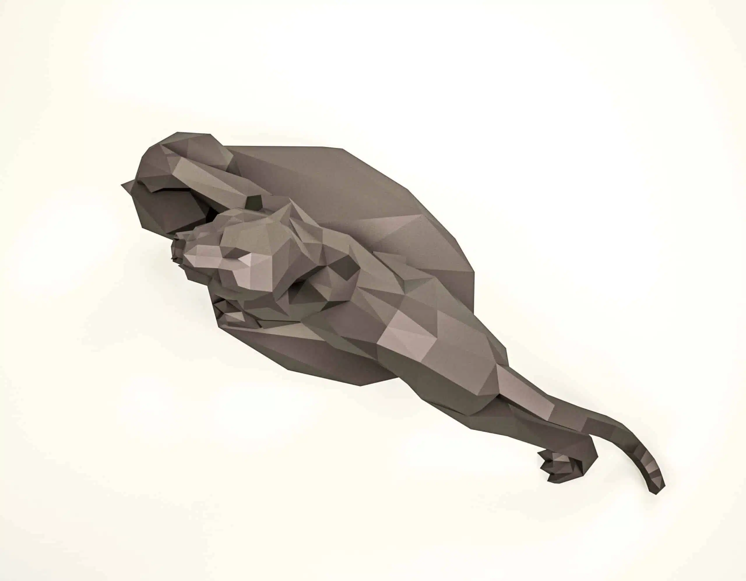Papercraft de pantera en un acantilado en origami 3D, montado