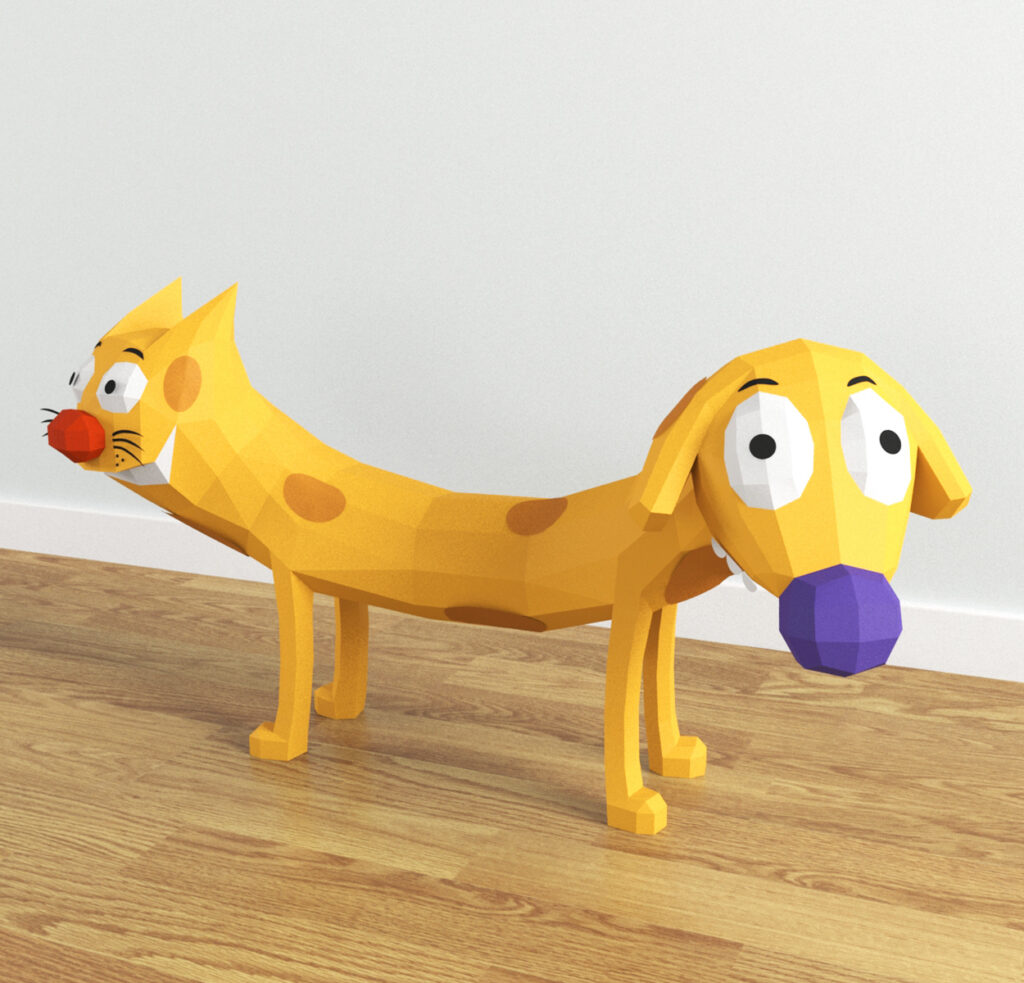 Papercraft de cachorro e gato em origami 3D