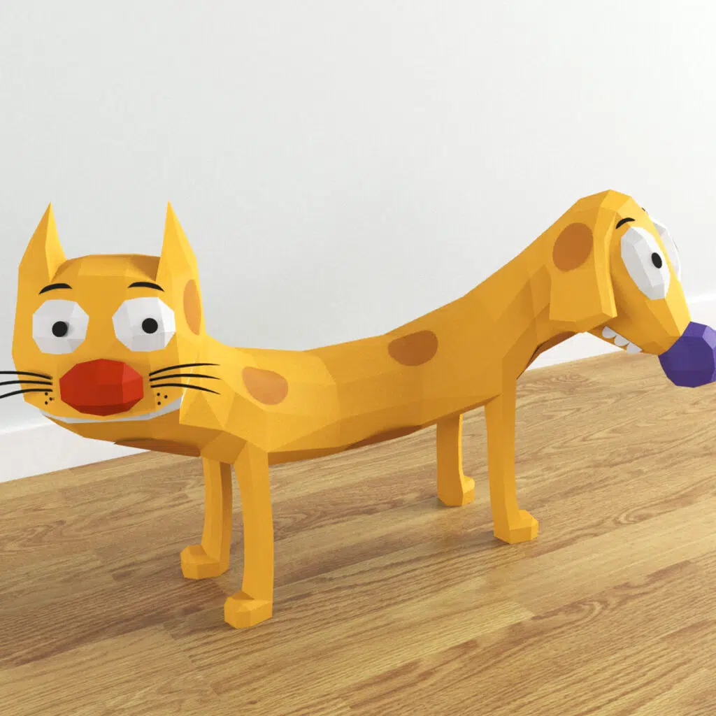 Papercraft of dog and cat in 3D origami