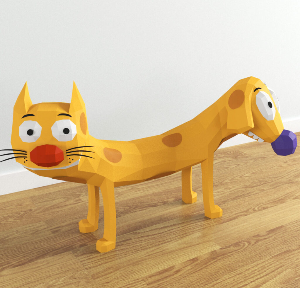 Papercraft de cachorro e gato em origami 3D