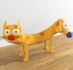 Papercraft of dog and cat in 3D origami