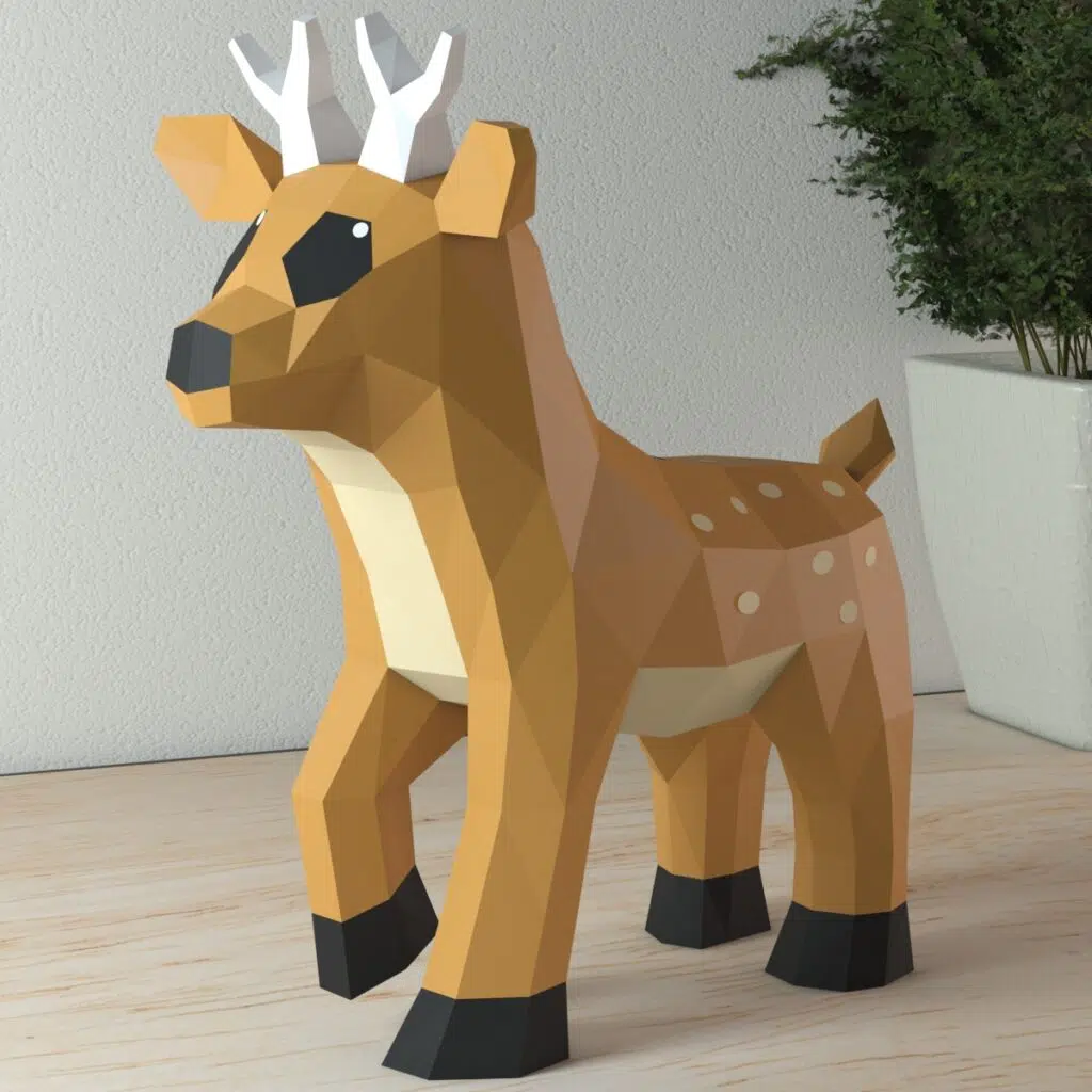 Papercraft kleiner Cartoon-Hirsch in 3D-Origami