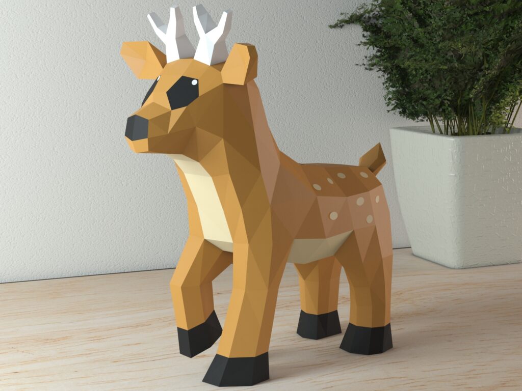 Papercraft di piccolo cervo cartoon in origami 3D