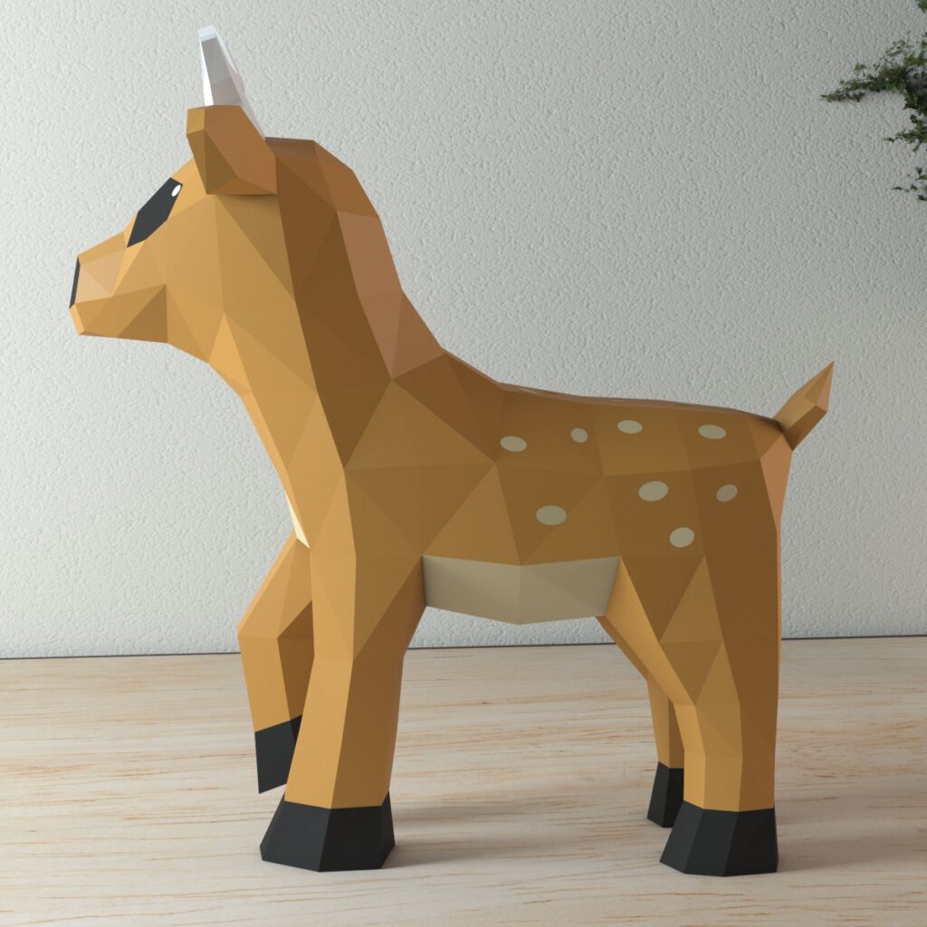 Papercraft of small deer in 3D origami