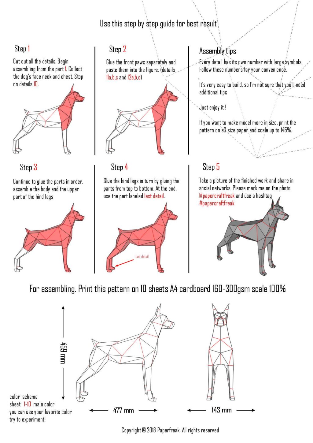 Papercraft de un dóberman negro en origami 3D