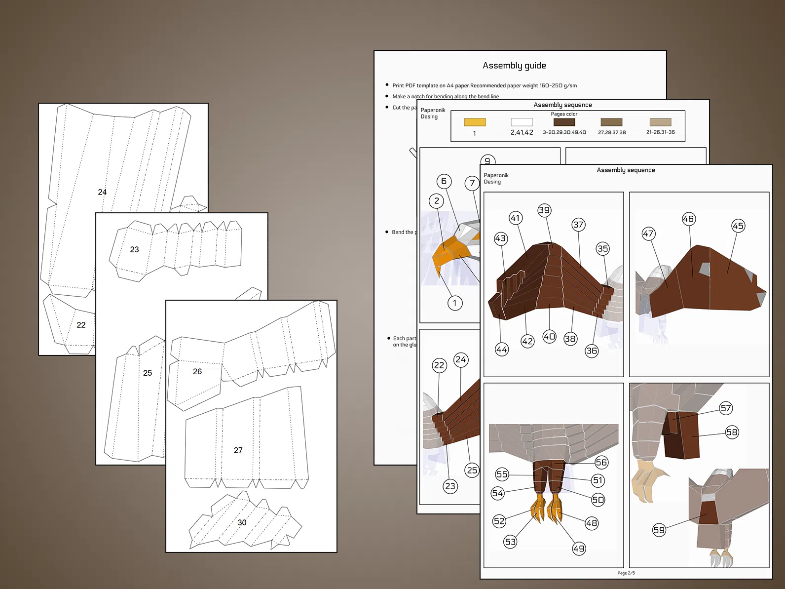 3D Origami Wall Eagle Papercraft, side view