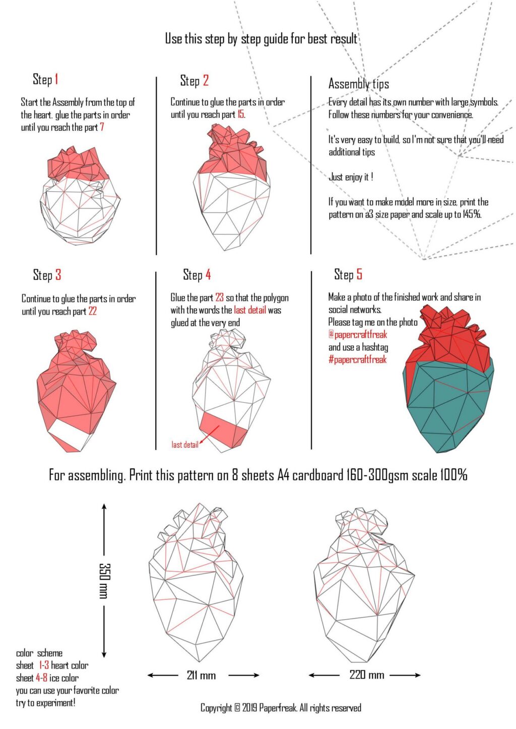 Papercraft corazón de hielo origami 3D