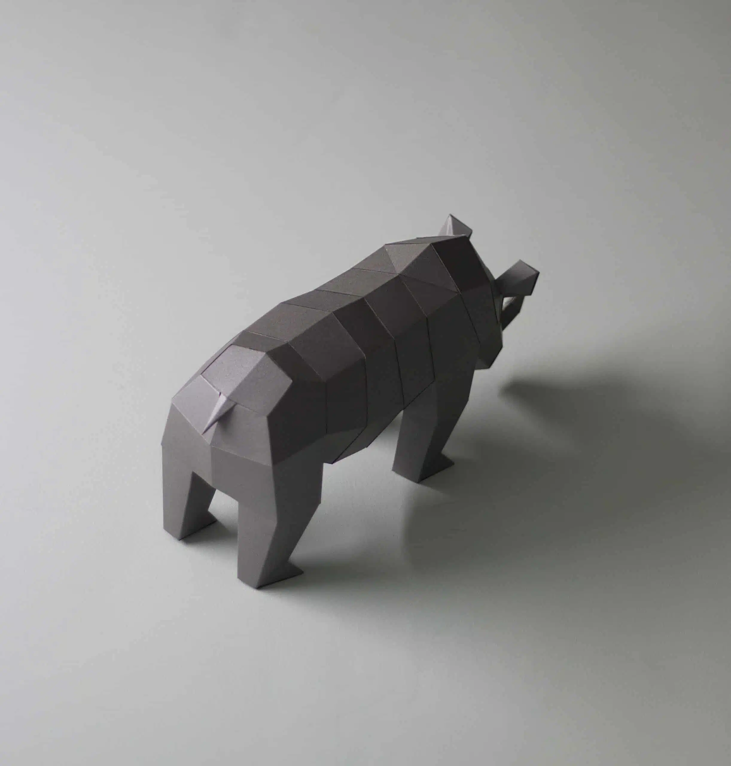 3D Origami Papercraft of a Small African Rhinoceros, back view