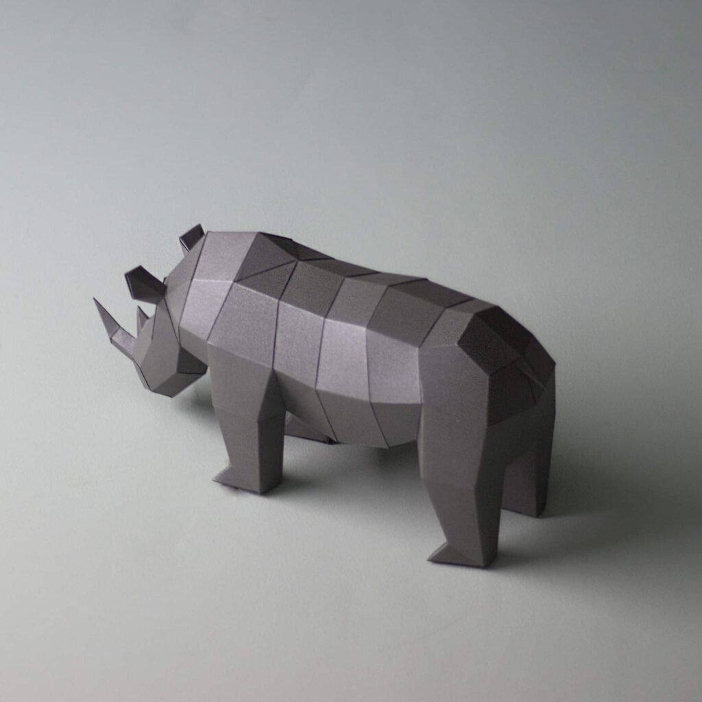 Papercraft rhinoceros in 3D origami