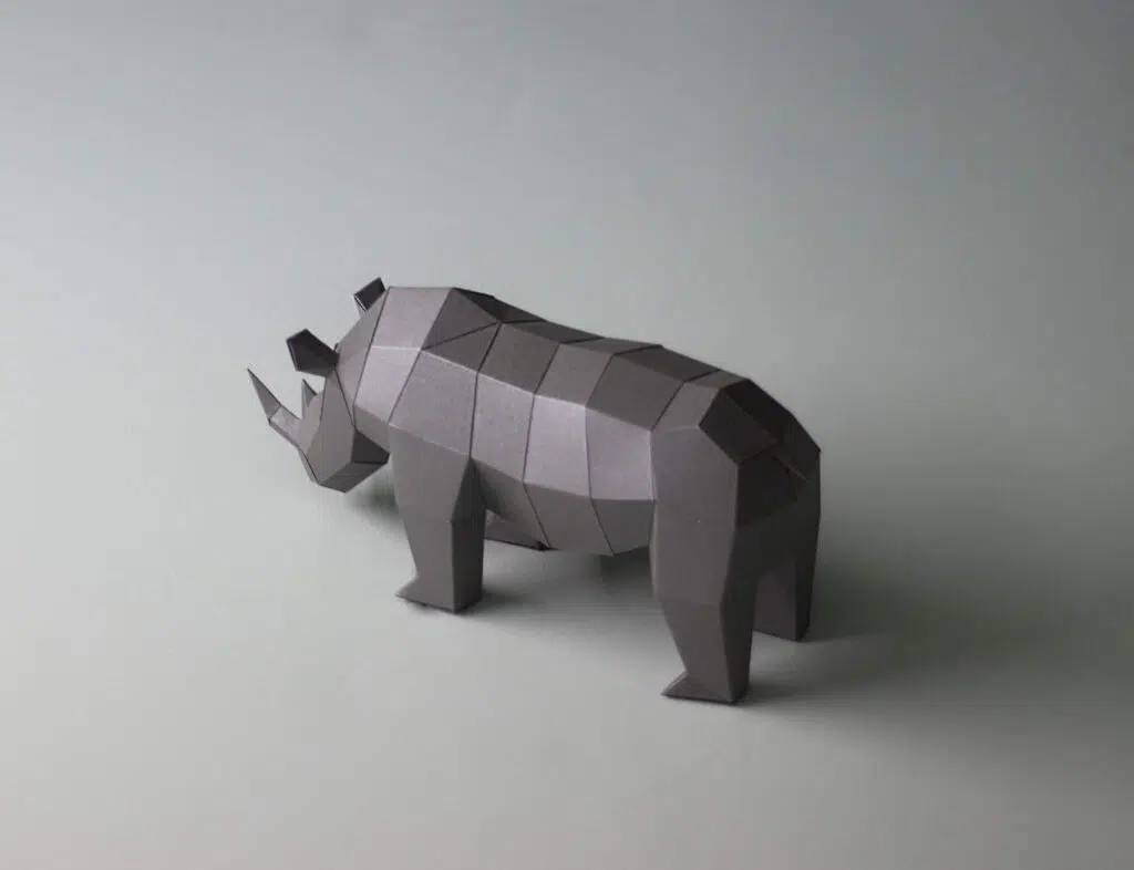 3D Origami Papercraft of a Small African Rhinoceros, detail