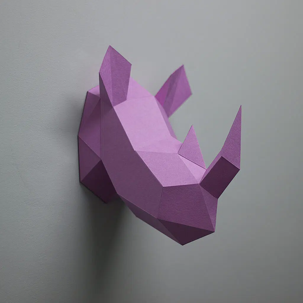 Papercraft de tête de rhinocéros rose en origami 3D