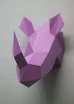 Origami 3D neushoornkop in papier, weergave 2
