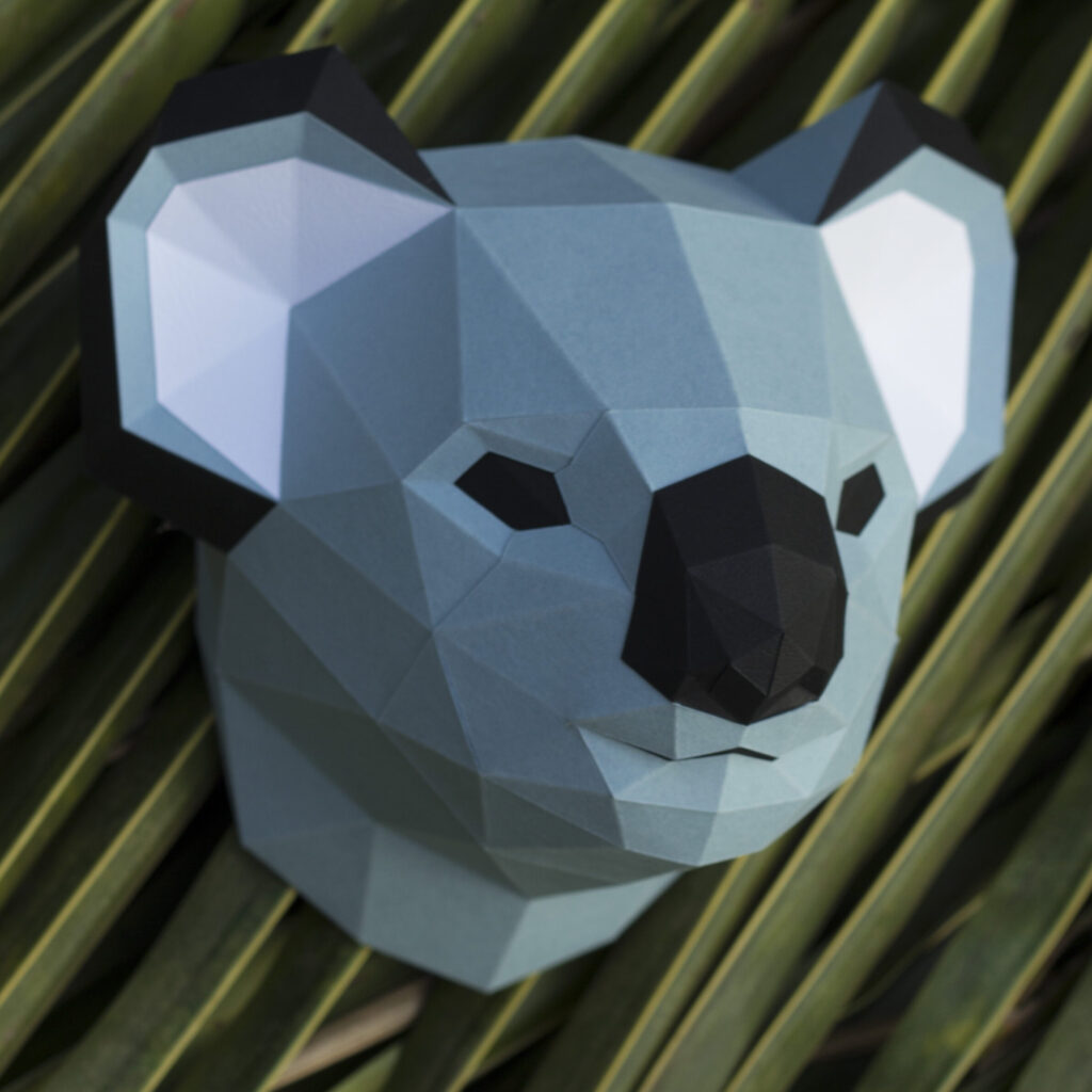 Papercraft koala head in 3D origami