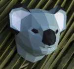 Papercraft koalakop aan de muur in 3D origami, weergave 2