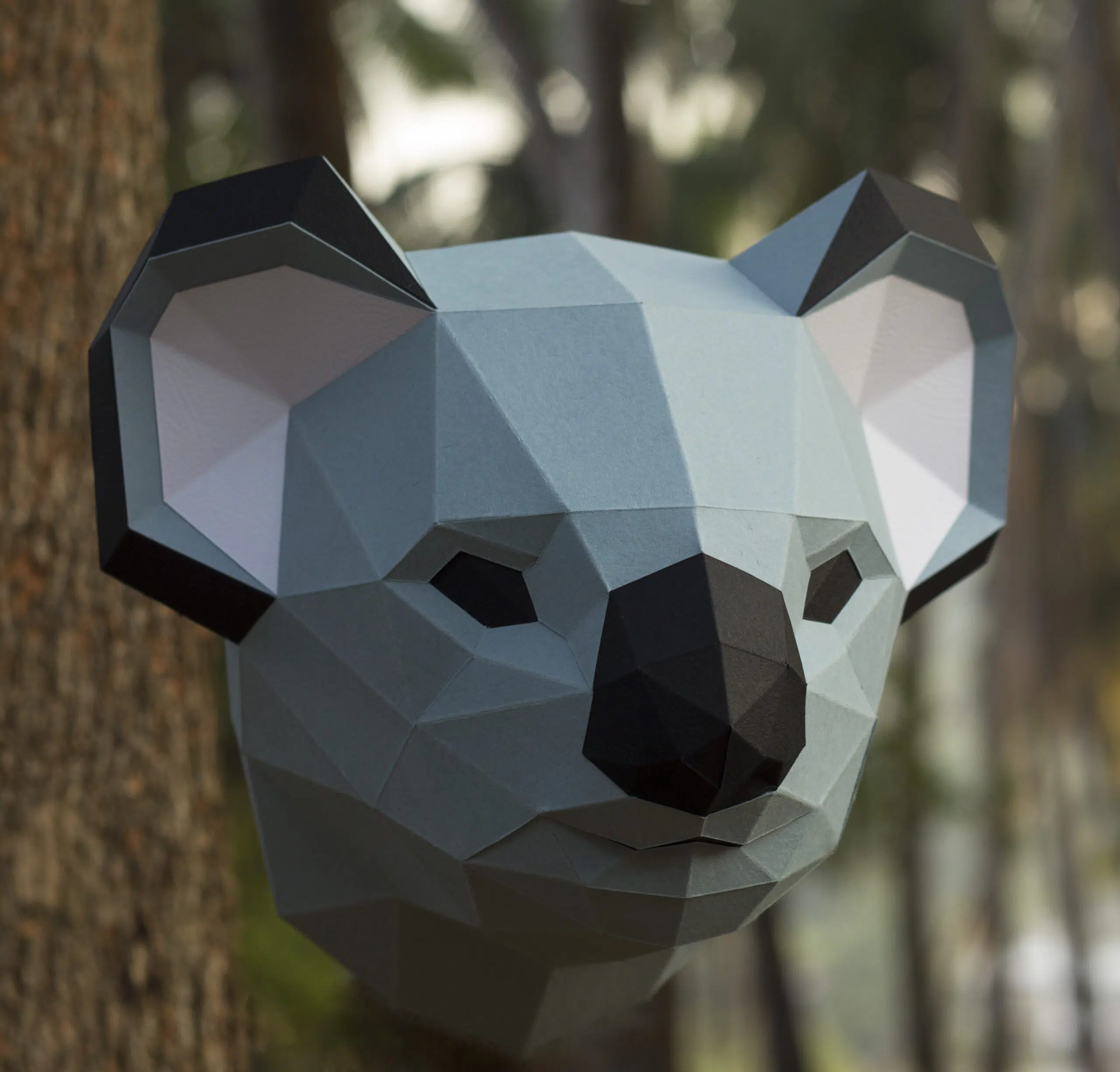 Papercraft koalakop aan de muur in 3D origami, weergave 8