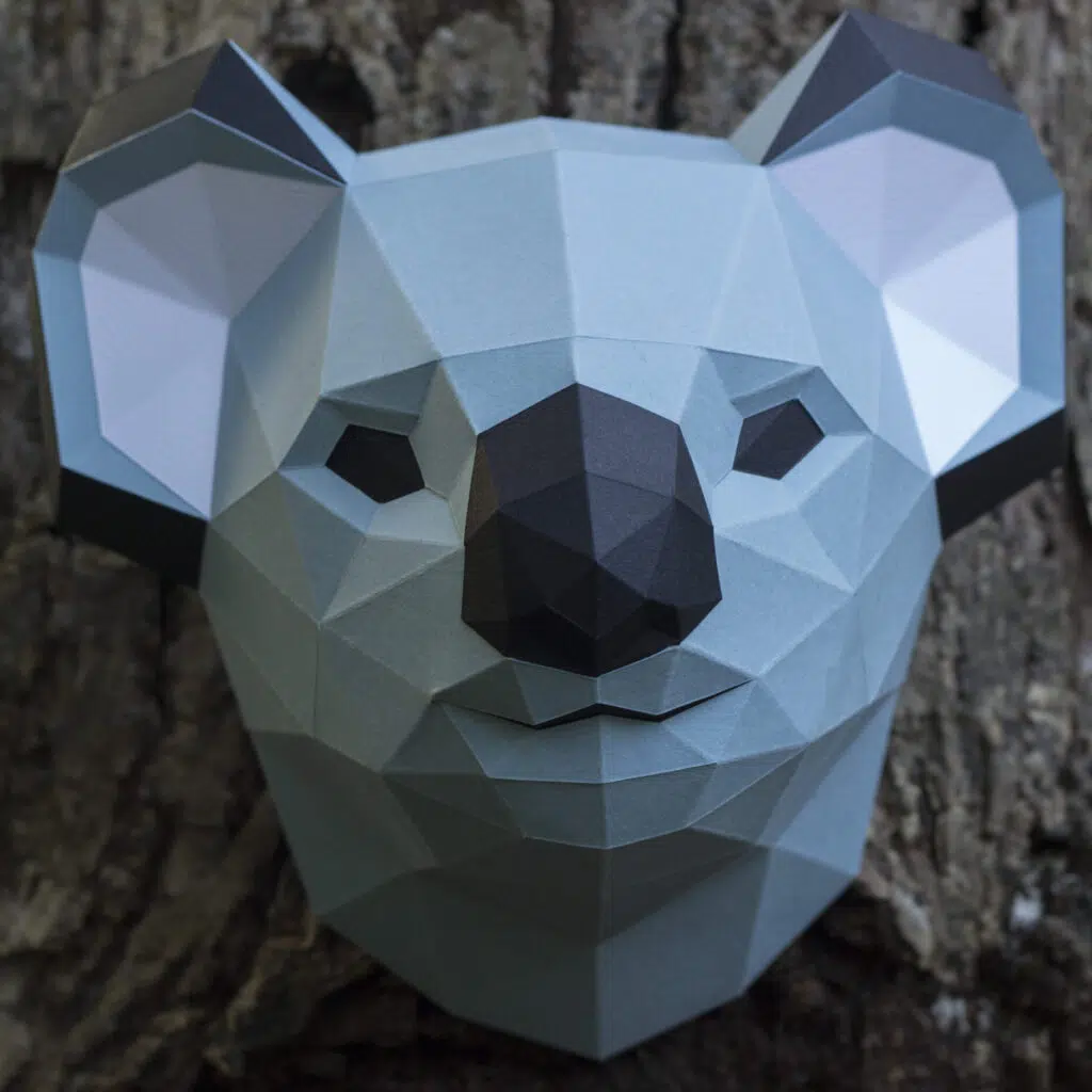 Papercraft de cabeza de koala mural en origami 3D
