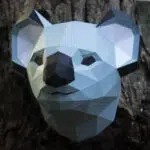Papercraft koalakop aan de muur in 3D origami, weergave 7
