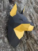Papercraft cabeza de dóberman mural en origami 3D