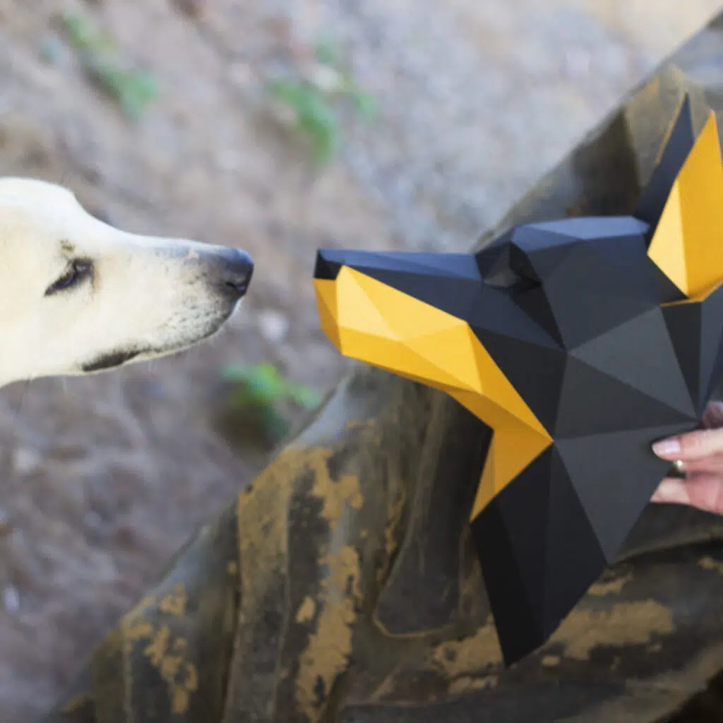 Papercraft doberman head in origami