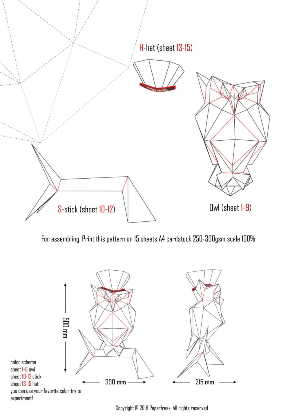 3D origami owl papercraft with hat