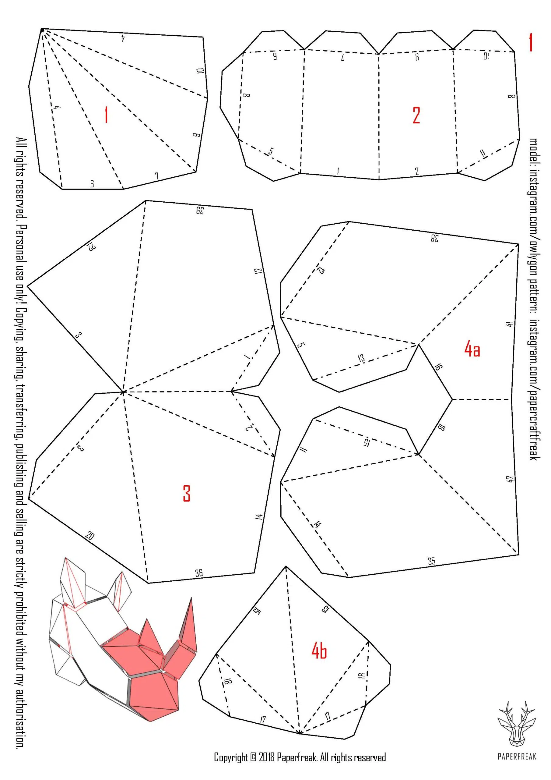 Origami 3D neushoornkop in papier, weergave 9