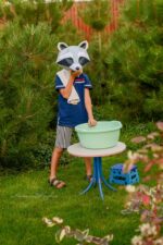 Papercraft de tête de raton laveur en origami 3D