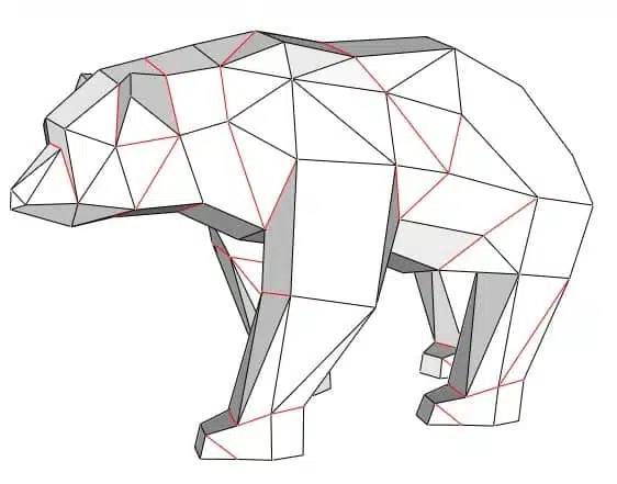 Papercraft urso em movimento em origami 3D, vista 2