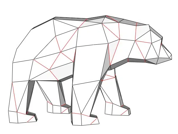 Papercraft urso em movimento em origami 3D, montado