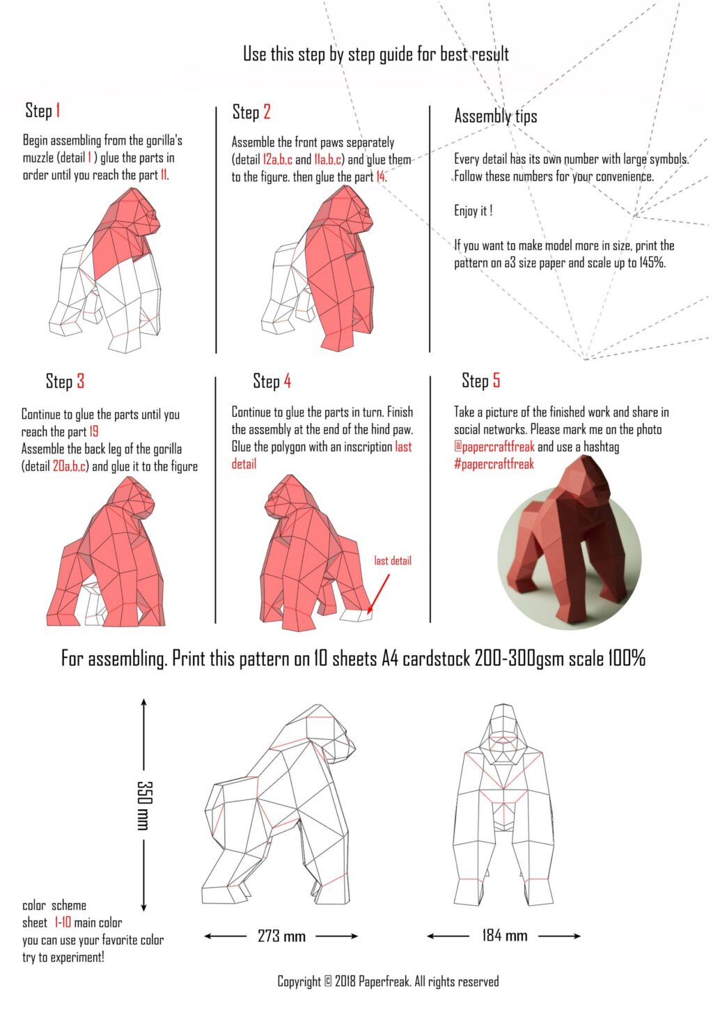 Papercraft di piccolo gorilla in origami 3D