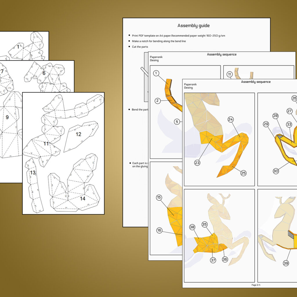 Papercraft deer wall decoration in origami PDF