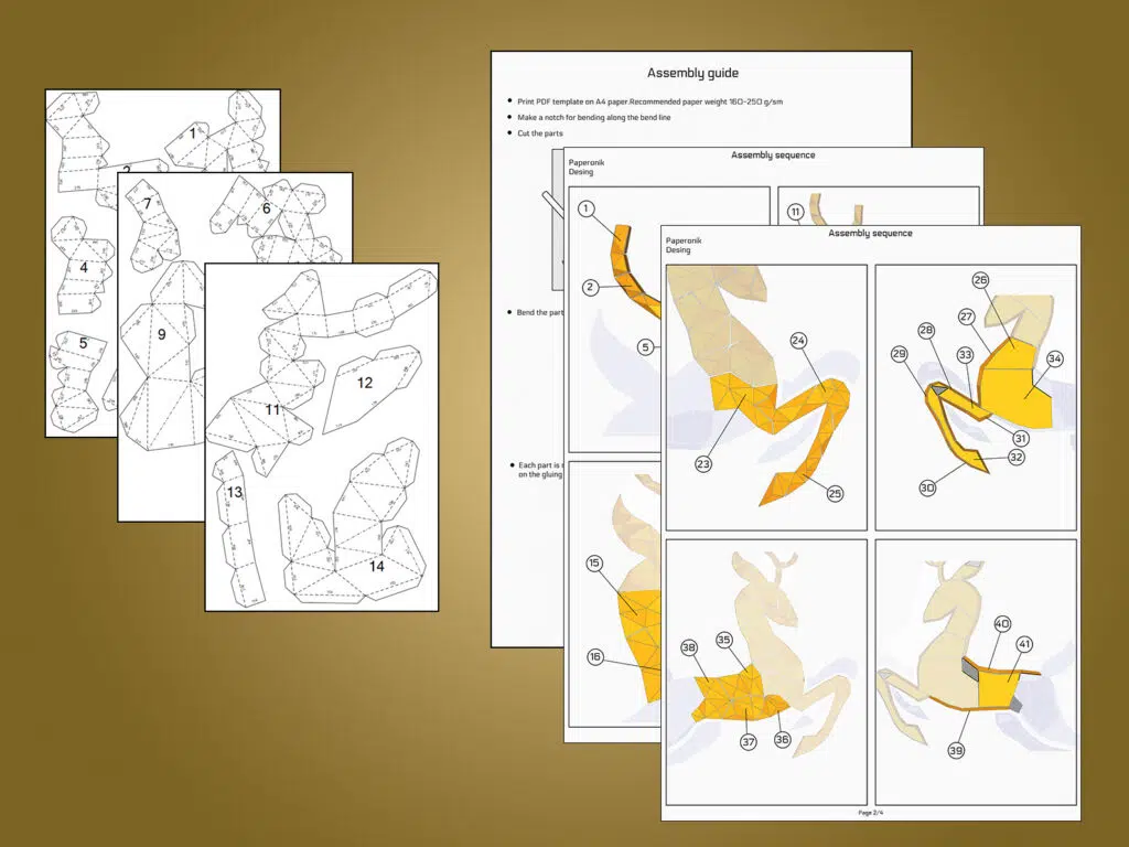 Geometric Deer Wall Papercraft Origami PDF, detail