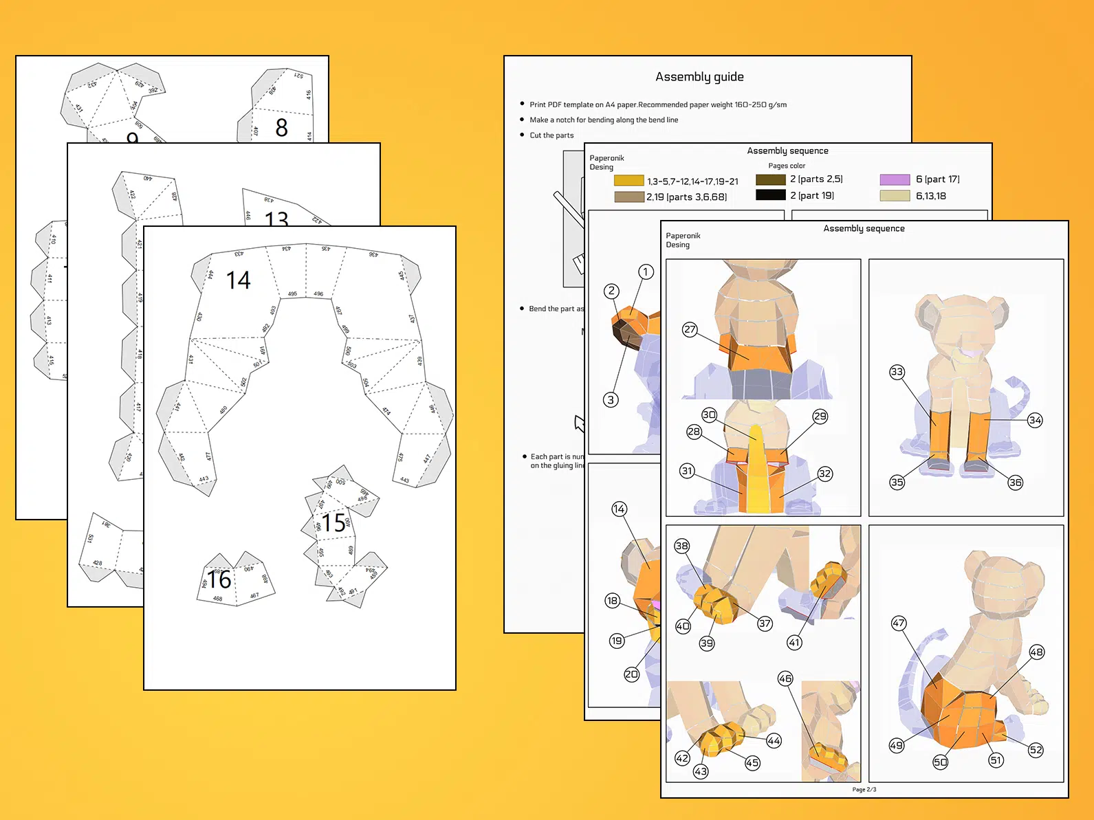 Papercraft di Simba de Il Re Leone in origami 3D, vista posteriore