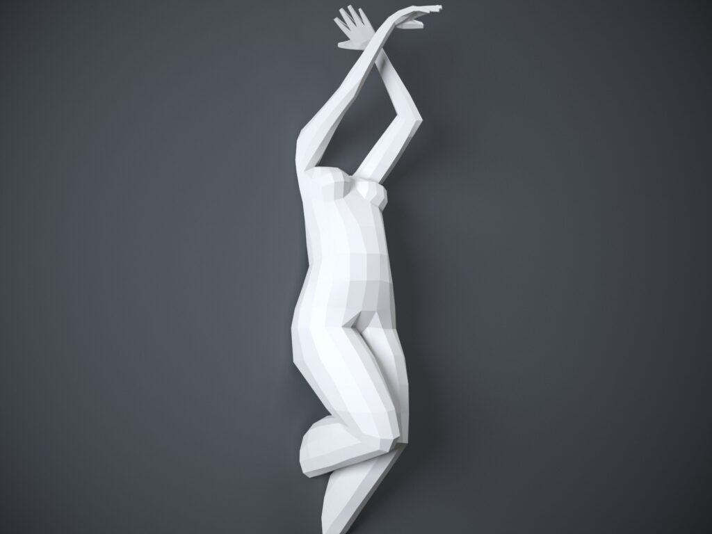 Papercraft de cuerpo de mujer mural en origami 3D