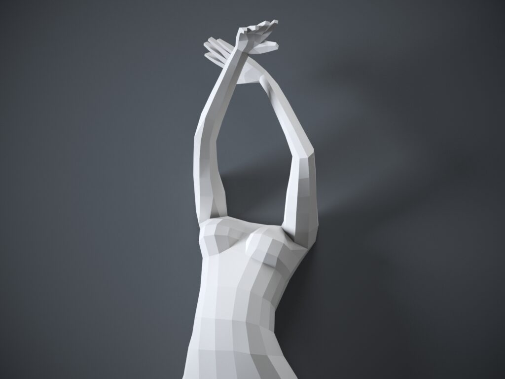Papercraft de cuerpo de mujer mural en origami 3D