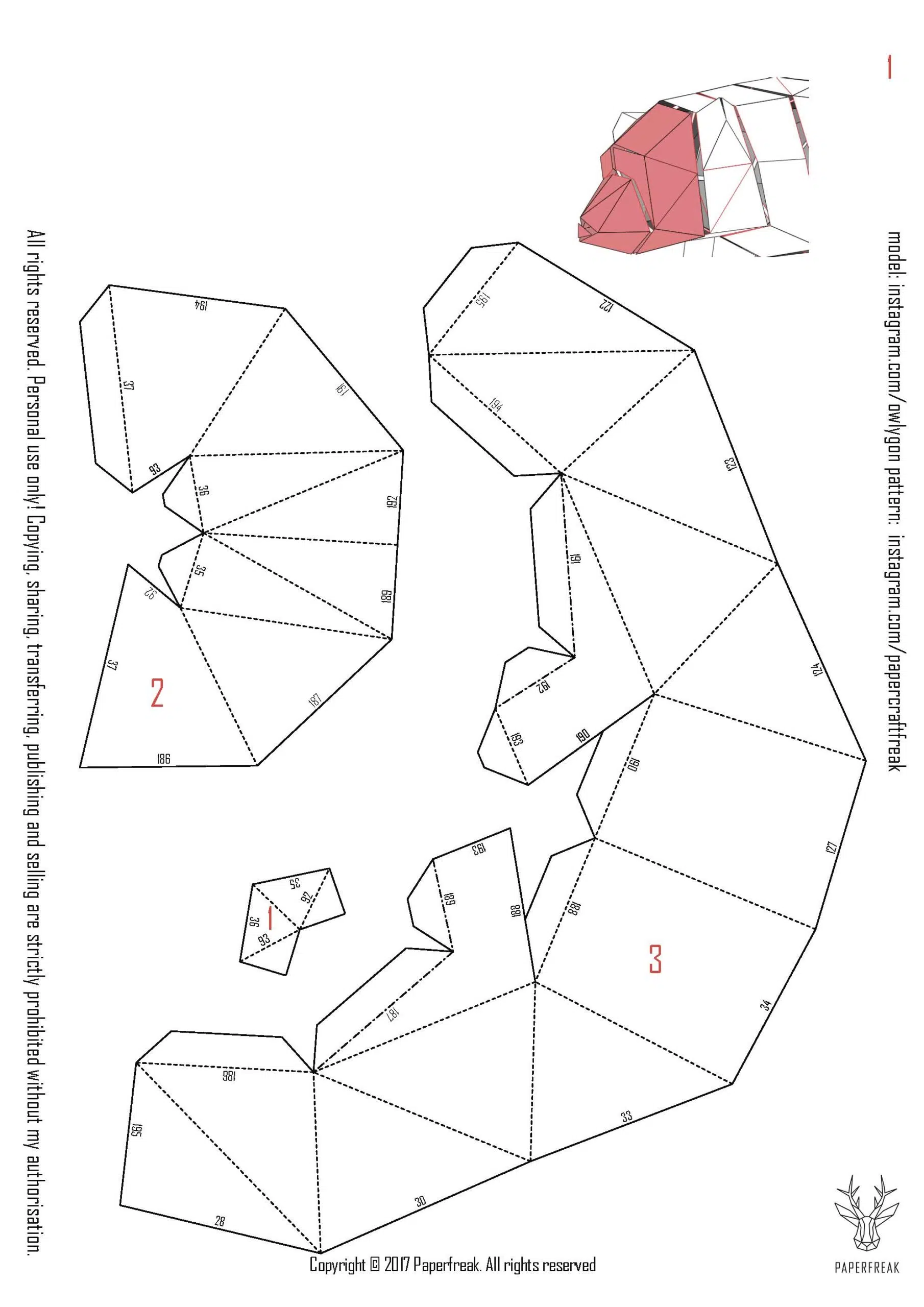 Papercraft urso em movimento em origami 3D, modelo 3D
