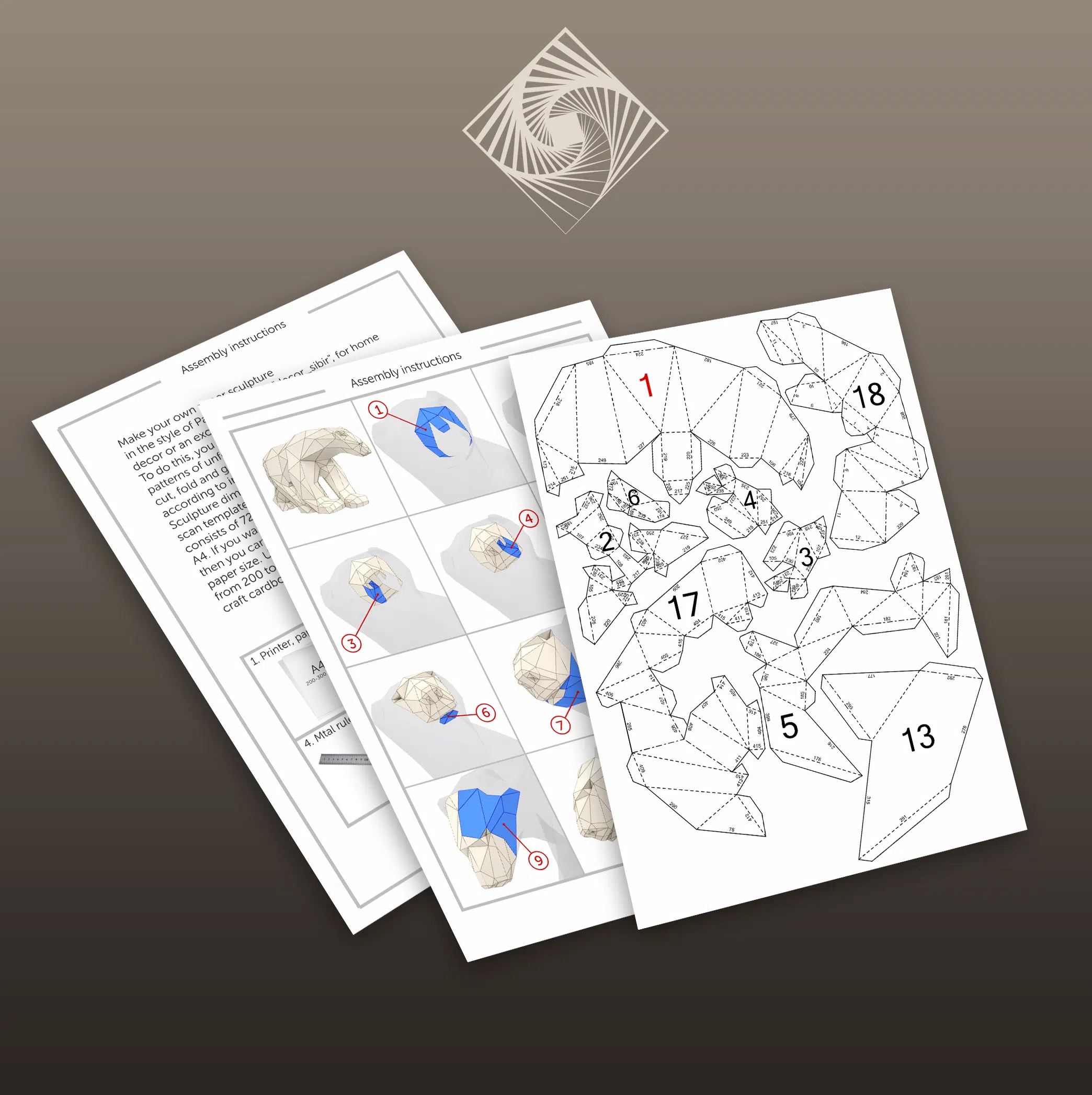 3D Origami IJsbeer Papercraft, weergave 10