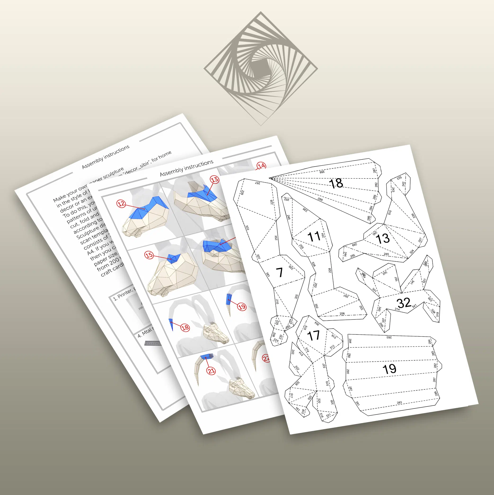 Steenbok met grote horens in 3D-papercraft, weergave 8