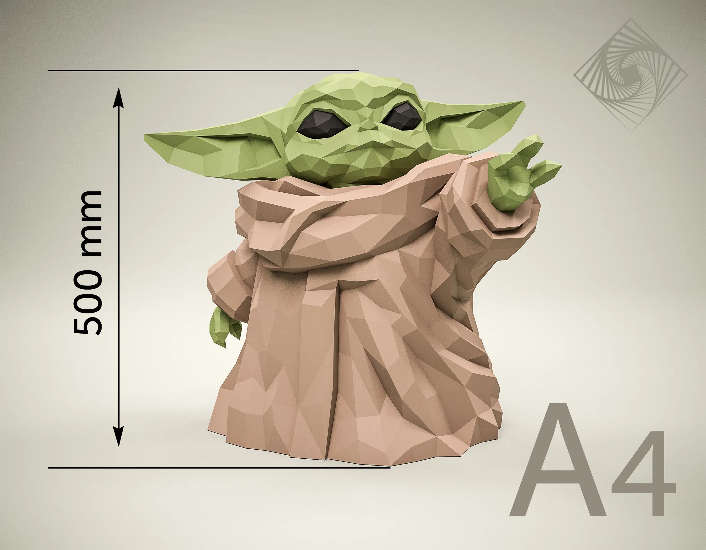 Papercraft Baby Yoda Star Wars in origami 3D, weergave 8