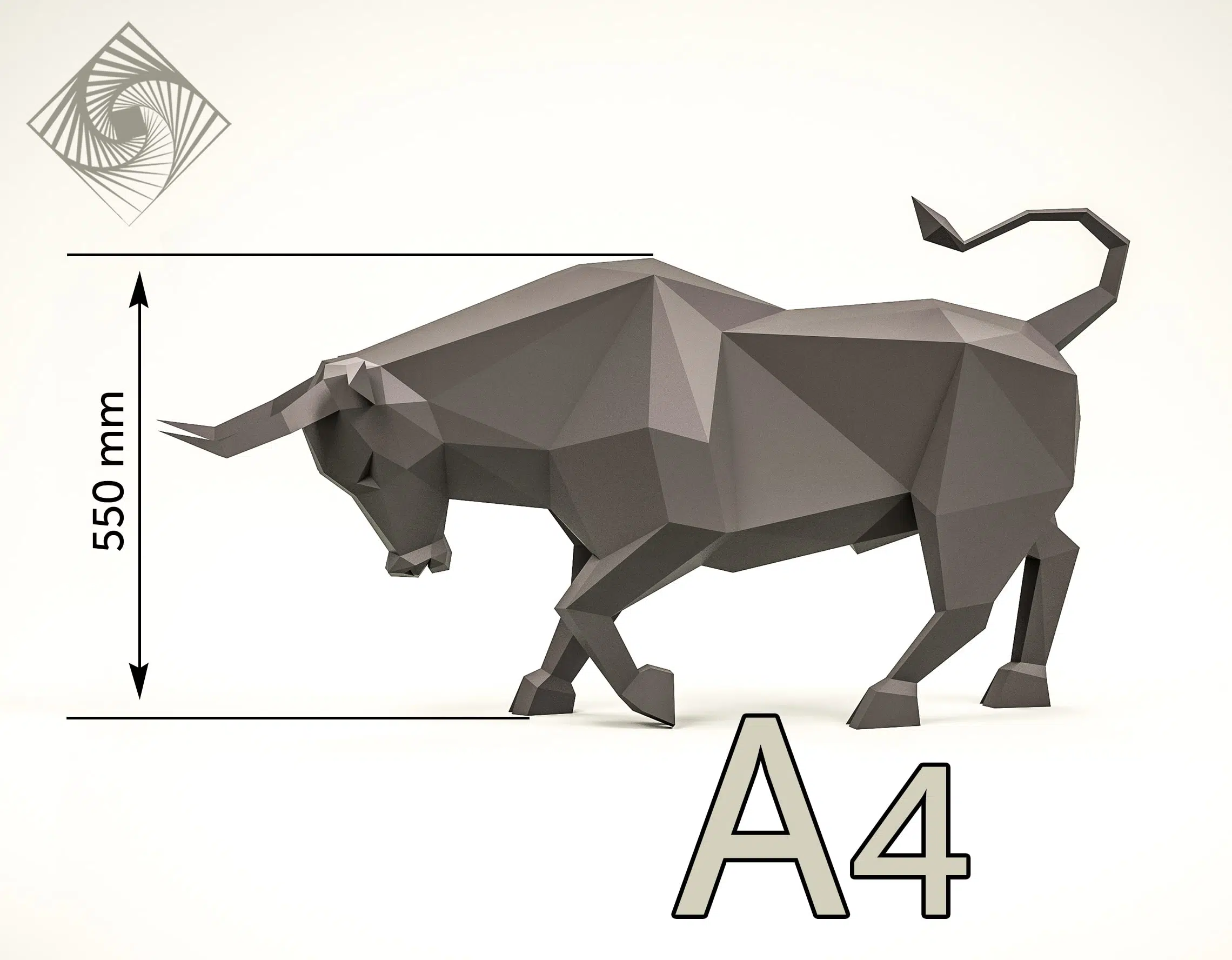 Stier die aanvalt in papercraft 3D, weergave 7