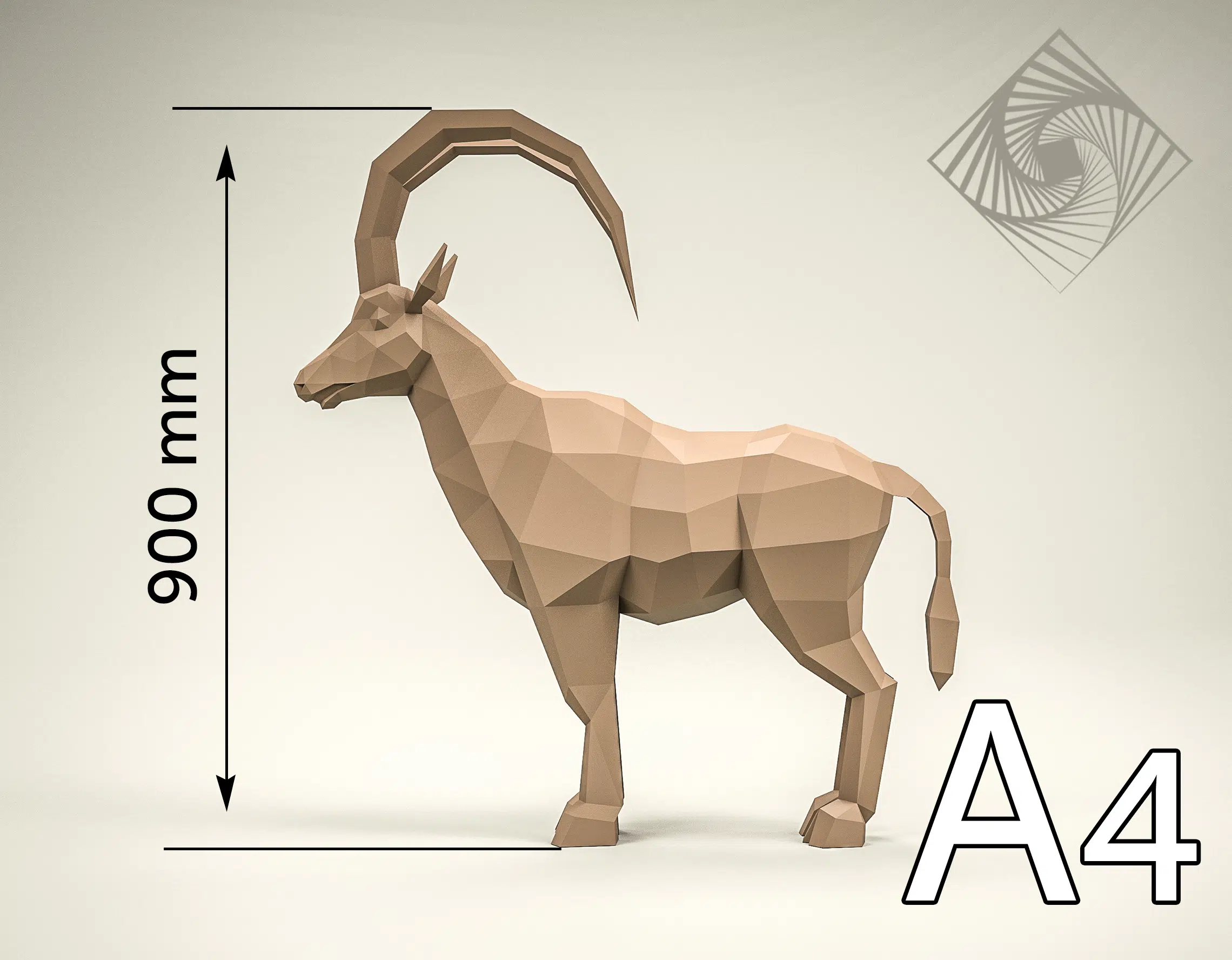 Steenbok met grote horens in 3D-papercraft, weergave 7