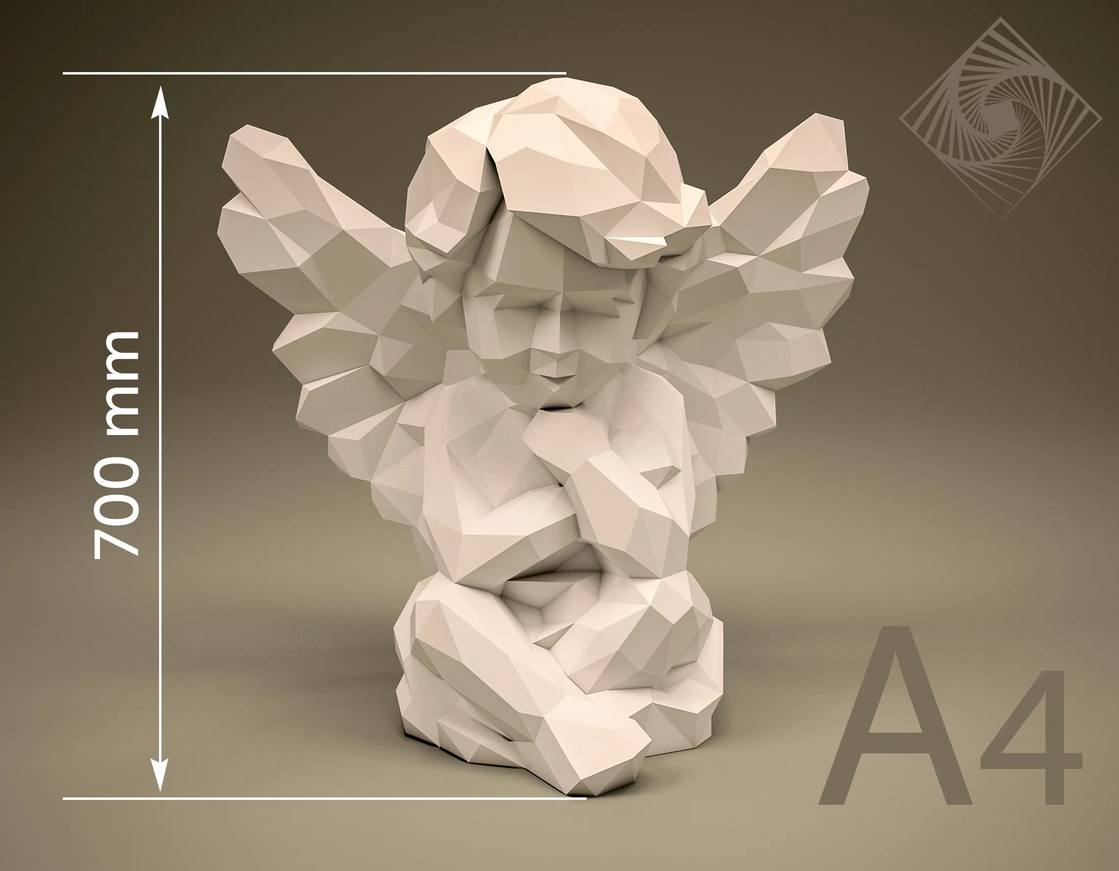 3D Origami Seated Angel Papercraft, detail
