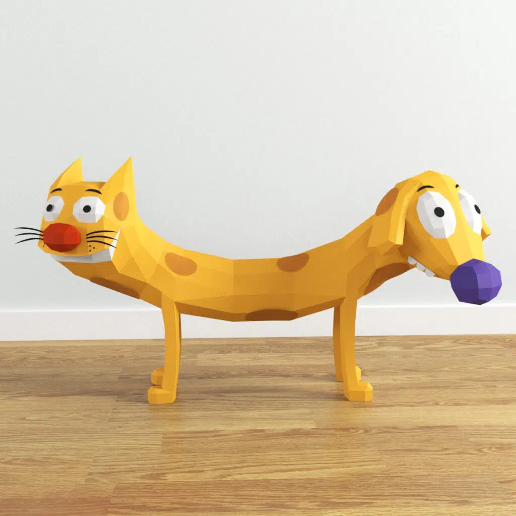 Papercraft of dog and cat in 3D origami