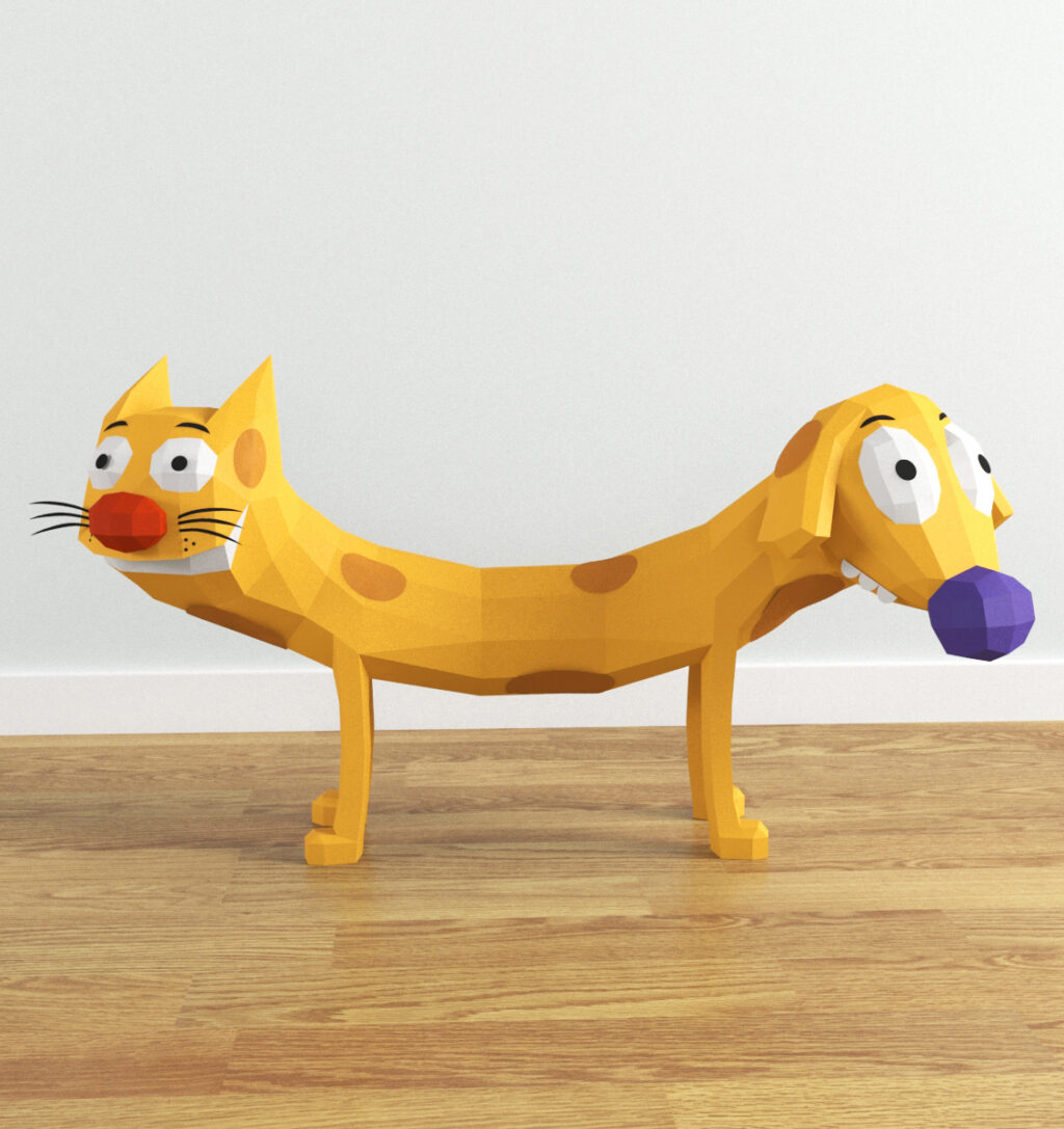 Papercraft de cachorro e gato em origami 3D