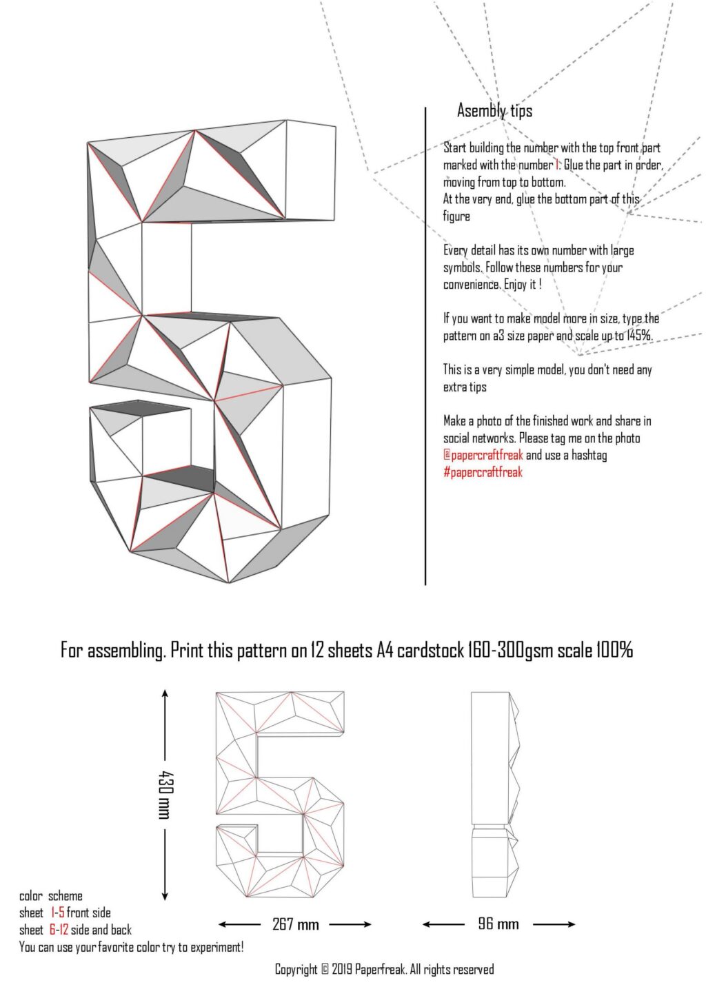 3D Papercraft Number 5 – Printable PDF Template for Birthdays and Decoration