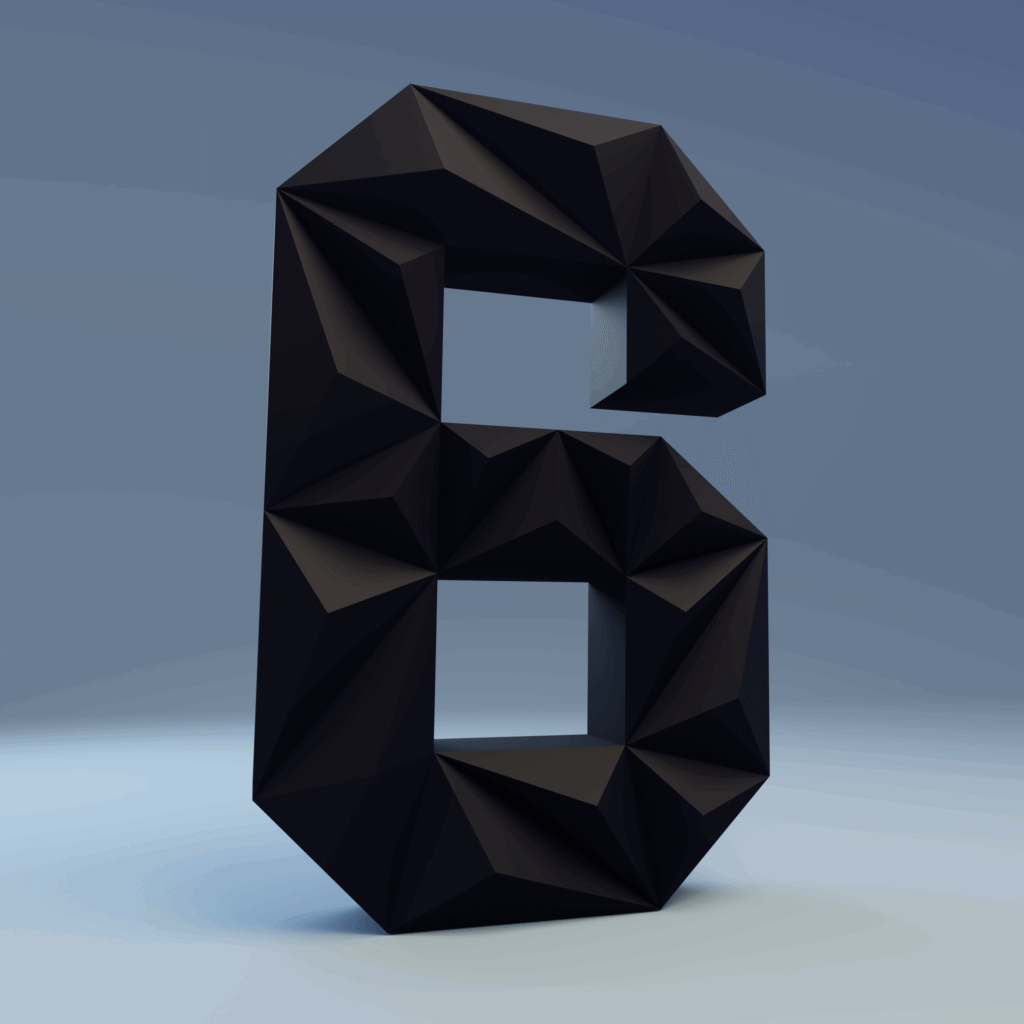 Número 6 em papercraft 3D – modelo PDF para imprimir para aniversário e decoração