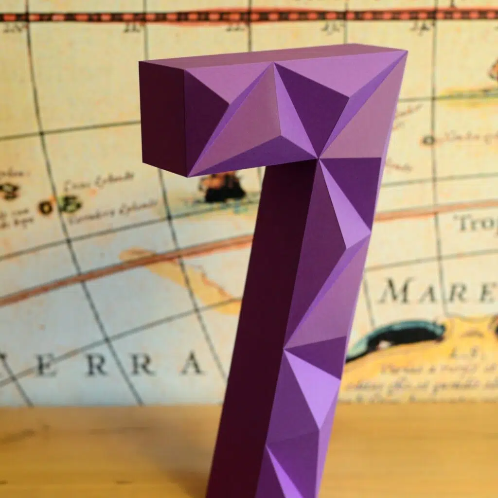 Número 7 em papercraft 3D – modelo PDF para imprimir para aniversário e decoração