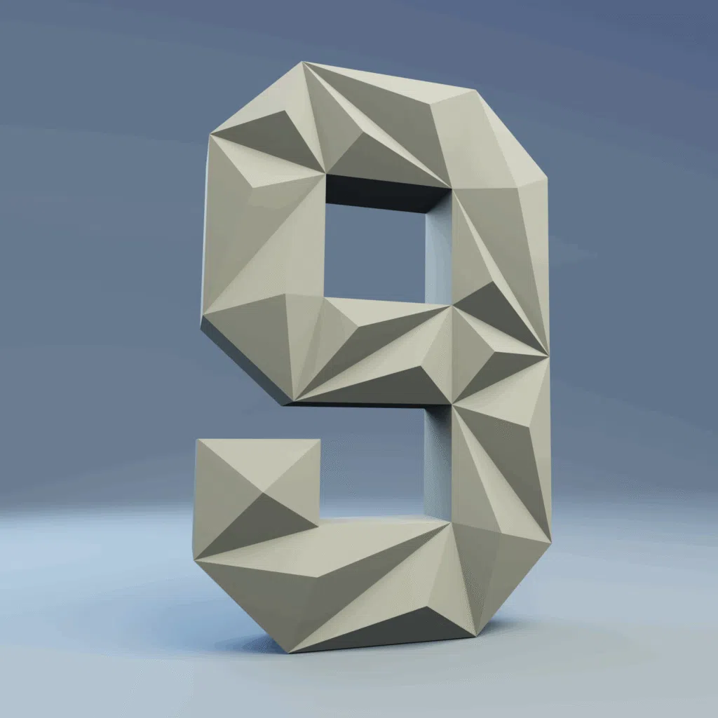 Cijfer 9 in papercraft 3D - PDF - model om zelf te printen, weergave 2